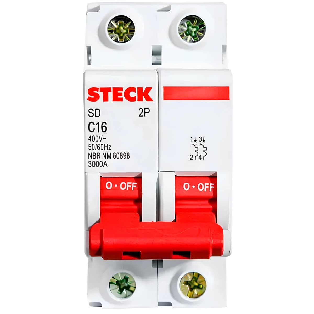 Disjuntor Bipolar DIN 16A Curva C 3KA - Steck