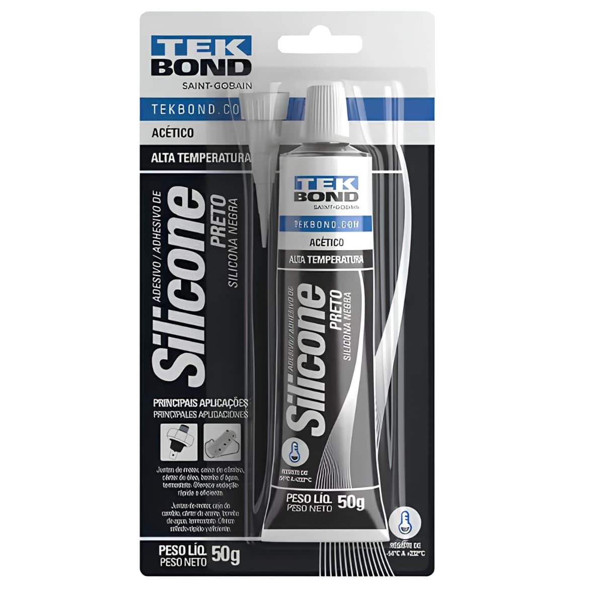 Adesivo de Silicone Preto Alta Temperatura 50g Blist Tekbond