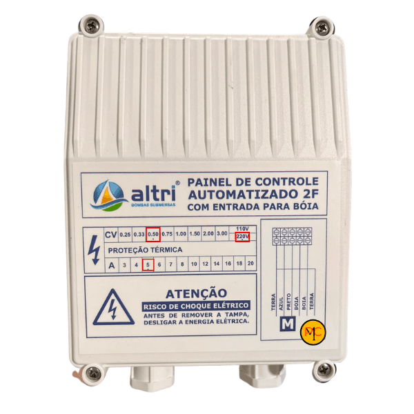 Altri Painel Para Bomba de Poço Com Entrada Para Boia 2 fios 0.50cv Mono 220v 5A