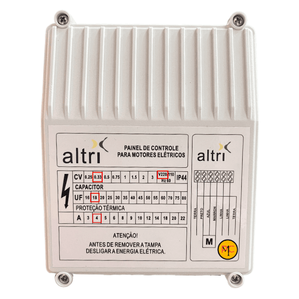 Altri Painel Box Para Bomba de Poço Com Entrada Para Boia 3 fios 0.33cv Mono 220v 18uf 4A