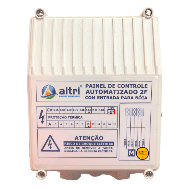 Altri Painel Box Para Bomba de Poço Com Entrada Para Boia 2 fios 1.50cv Mono 220v 10A