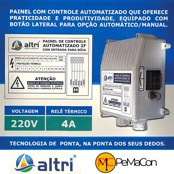 Altri Painel Para Bomba de Poço Com Entrada Para Boia 2 fios 0.33cv Mono 220v 4A