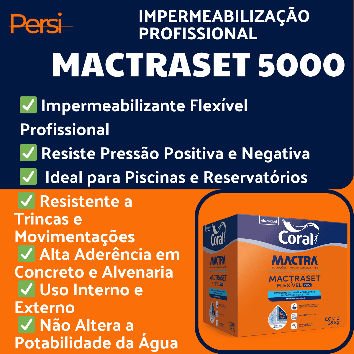 Impermeabilizante Mactraset 5000 Flexível Piscina e Reservatórios 18Kg – Coral Mactra