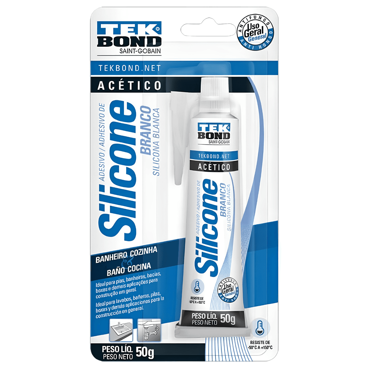 Adesivo de Silicone Acético Branco Blister 50g Tekbond