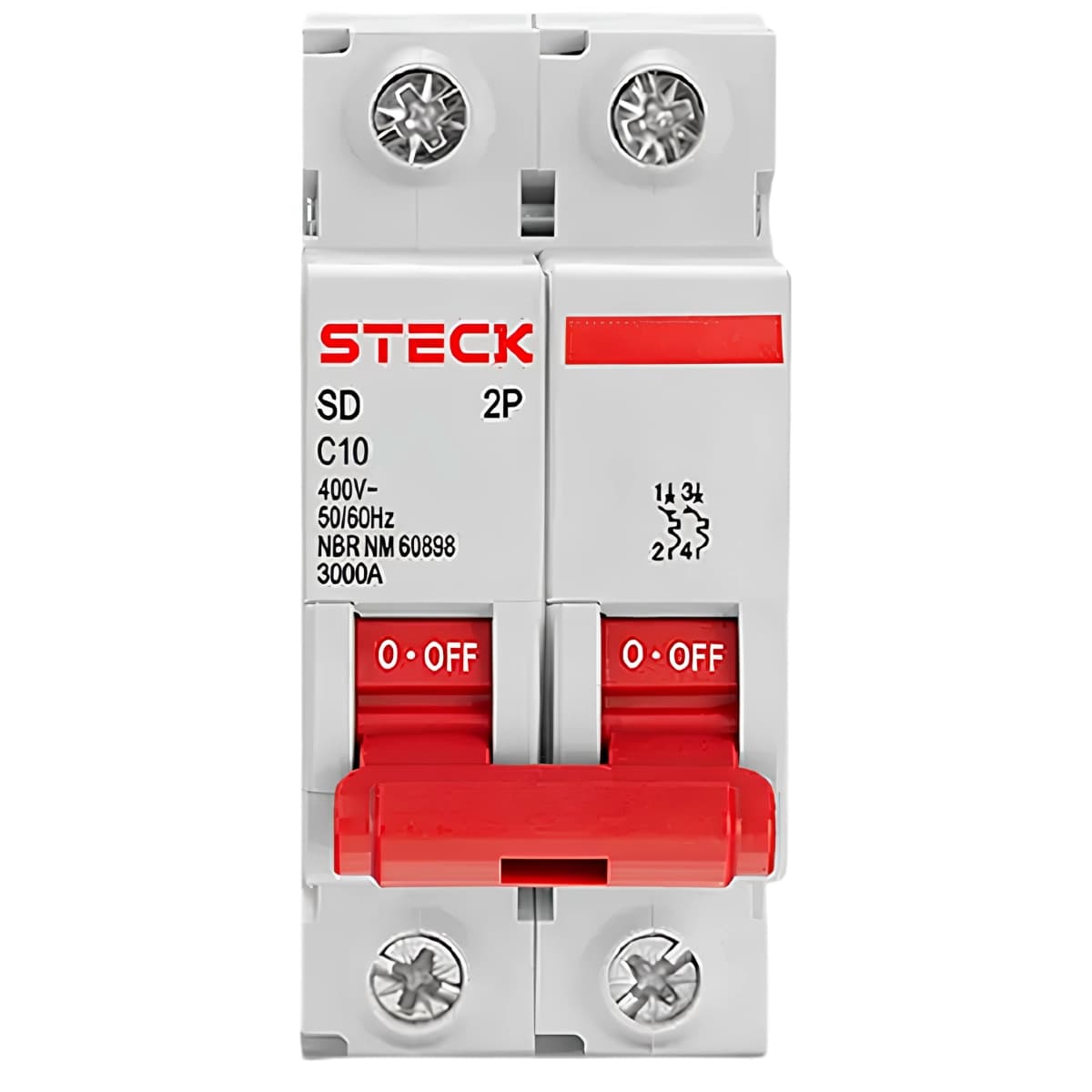 Disjuntor Bipolar DIN 10A Curva C 3KA - Steck