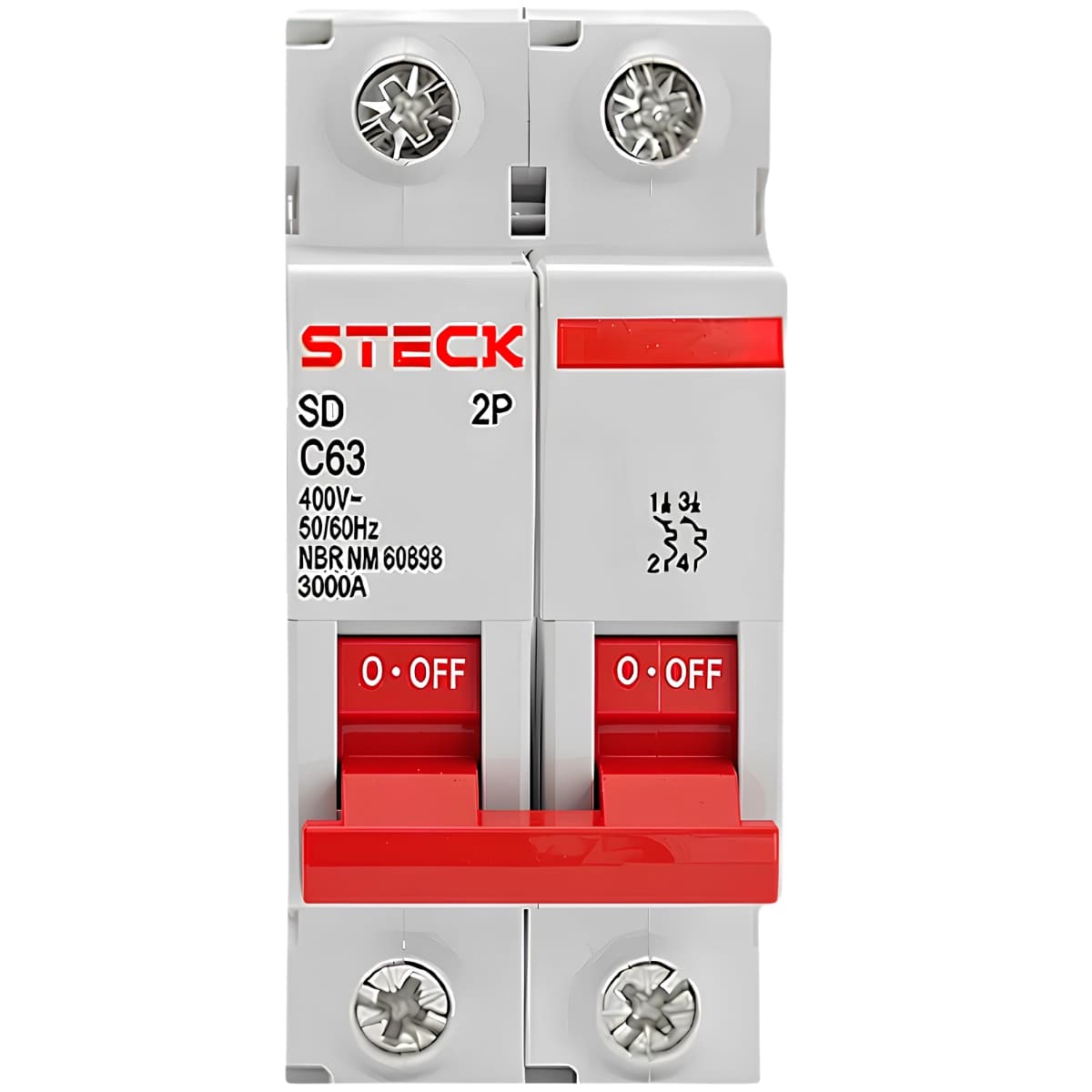 Disjuntor Bipolar DIN 63A Curva C 3KA - Steck