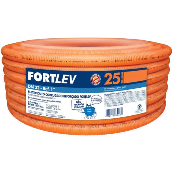 Eletroduto Conduíte Corrugado Reforçado Laranja 32mmX25m Fortlev
