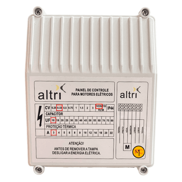 Altri Painel Para Bomba de Poço Com Entrada Para Boia 3 fios 0.33cv Mono 220v 16uf 3A