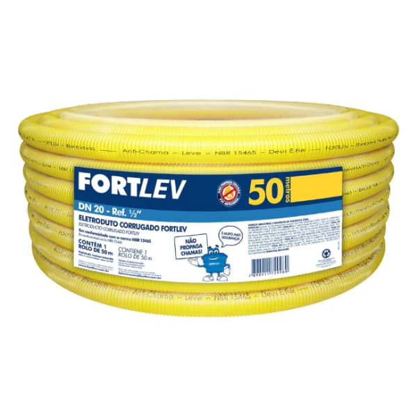 Eletroduto Conduíte Corrugado Flexível Amarelo 20mmX50m - Fortlev