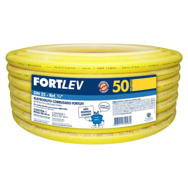 Eletroduto Conduíte Corrugado Flexível Amarelo 25mmX50m - Fortlev
