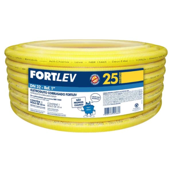 Eletroduto Conduíte Corrugado Flexível Amarelo 32mmX25m - Fortlev