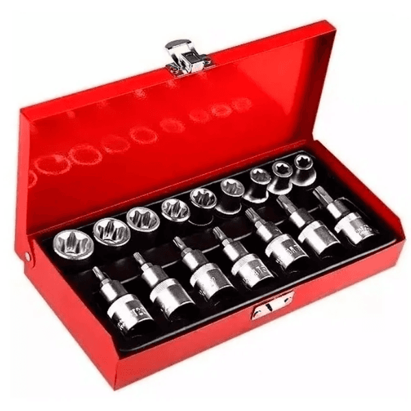 Jogo de Chaves Torx com 16 Peças Encaixe 1/2″ em Aço CRV – Lotus
