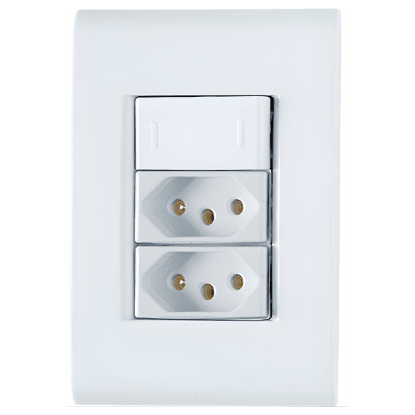 Conjunto 4x2 1 Interruptor Simples 10A 250V 2 Tomadas 2P+T 10A 250V Tramontina Liz Branco - Tramontina
