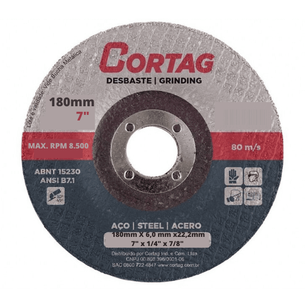 Disco De Desbaste Cortag 178mm – 7″ X 1/4″ X 7/8″ IMP
