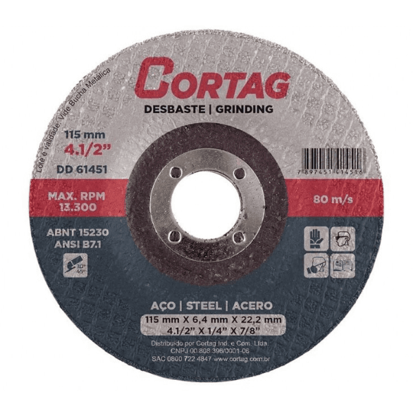 Disco De Desbaste Cortag 115 mm – 4.1/2″ X 1/4″ X 7/8″ IMP