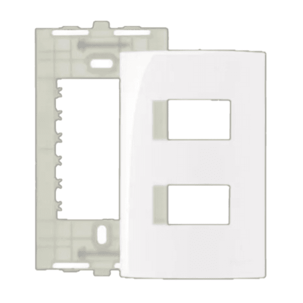Conjunto Placa Espelho 4X2 E 2 Postos Horizontais Separados Com Suporte Sleek Branco MarGirius