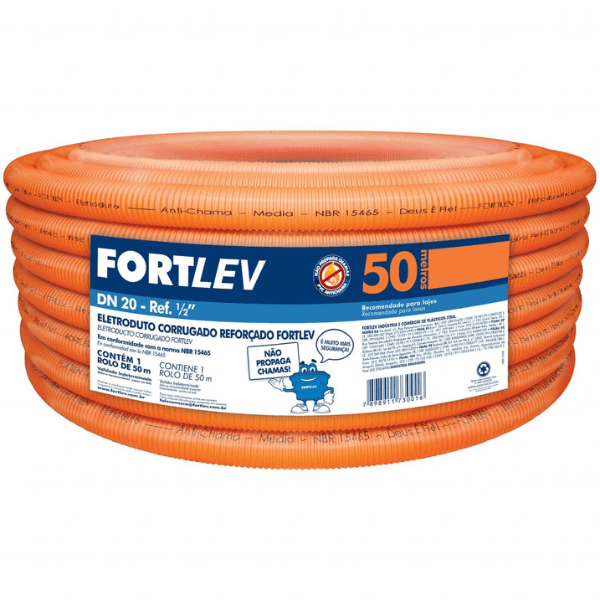 Eletroduto Conduíte Corrugado Reforçado Laranja 25mmX50m Fortlev