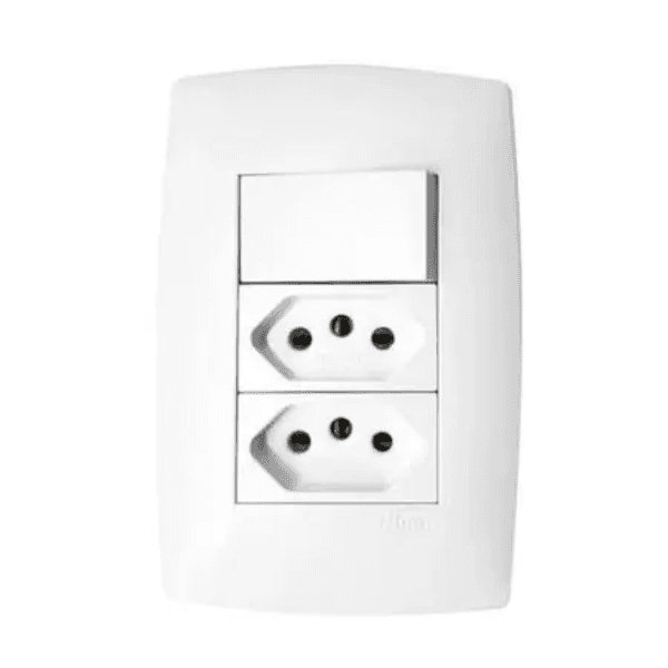 Conjunto Interruptor Simples 10A-250V +2 Tomadas 2P+T 20A-250V 4X2 Branco Sleek – Margirius