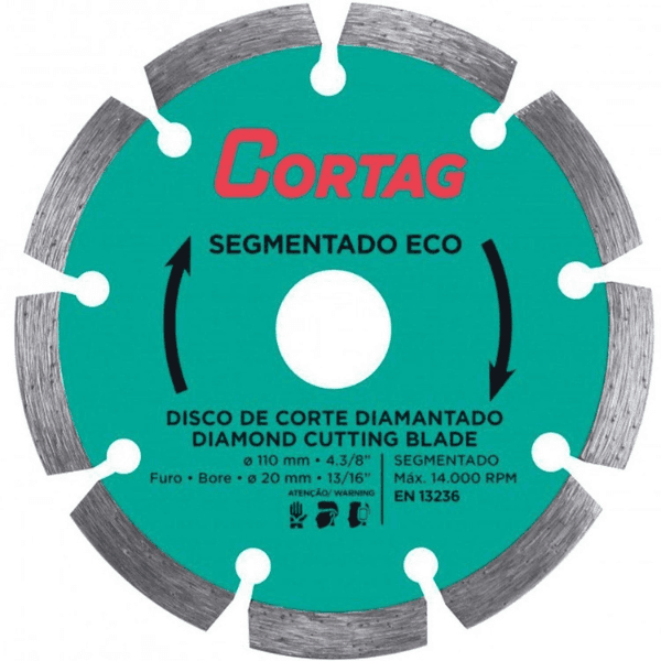 Disco Diamantado Segmentado Eco 110mm Furo 20mm – Cortag 61699