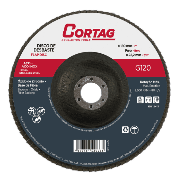 Disco De Desbaste Flap 7″ – 180 Mm Oa-Bf G120 – Cortag