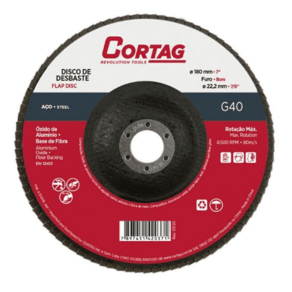 Disco De Desbaste Flap 7″ – 180 Mm Oa-Bf G40 – Cortag