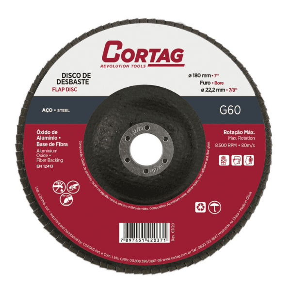 Disco De Desbaste Flap 7″ – 180 Mm Oa-Bf G60 – Cortag