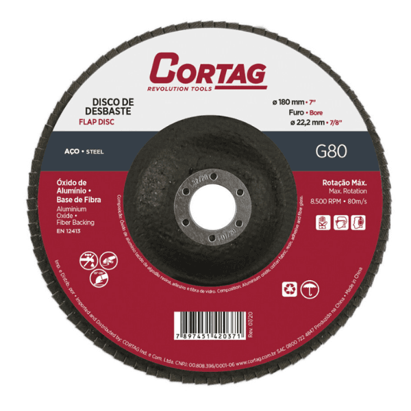 Disco De Desbaste Flap 7″ – 180 Mm Oa-Bf G80 – Cortag