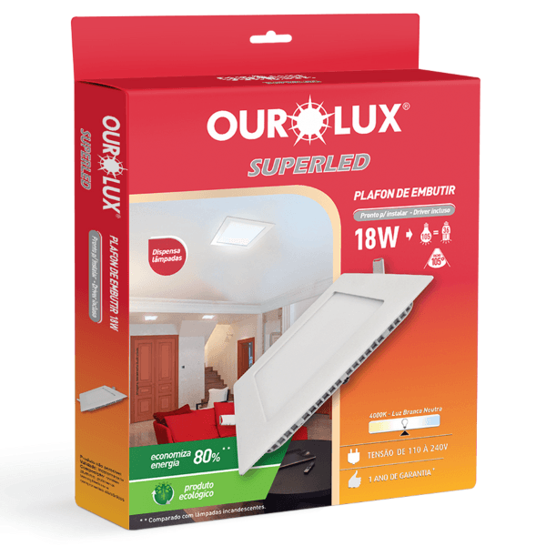 Plafon Superled Embutir 18W BIV 6500K Branca Fria Quadrado 3207