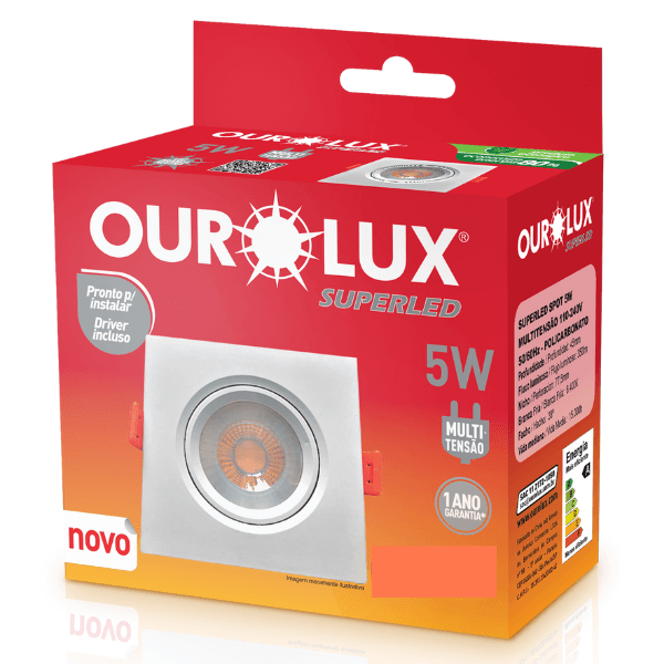 Luminária Superled Spot Quadrado 5W 6400K Branco Fria Ourolux 05602A