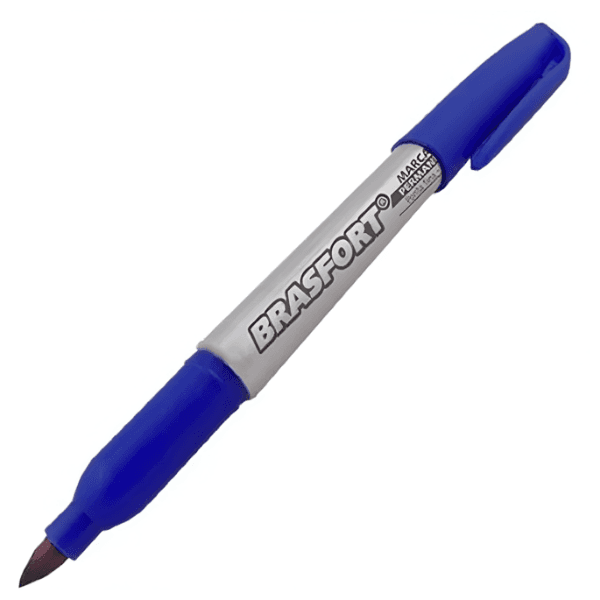 Caneta Marcadora Permanente Ponta Fina 2mm Azul – Brasfort