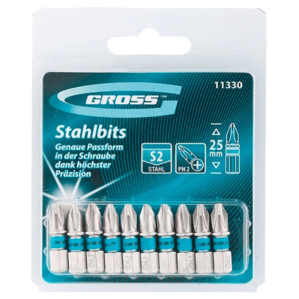 Jogo Bits Phillips PH2 25mm com Encaixe 1/4 Polegadas 10 Peças – Gross
