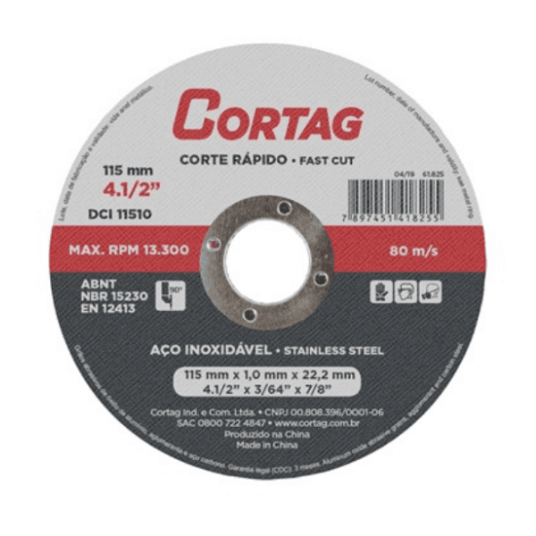 Disco De Corte Inox 115×1,0x22,22mm 61825 – Cortag