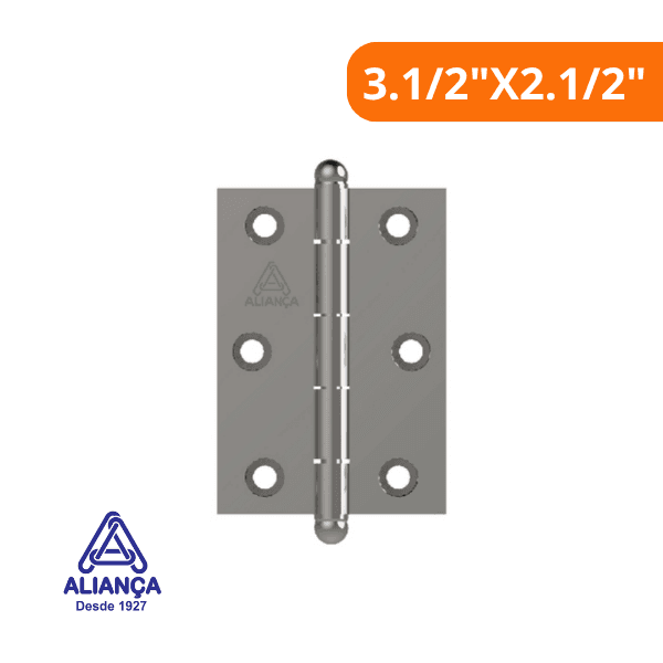 Dobradiça 3.1/2″X2.1/2″ (1,50) 81500c Industrial Niquelado – Aliança