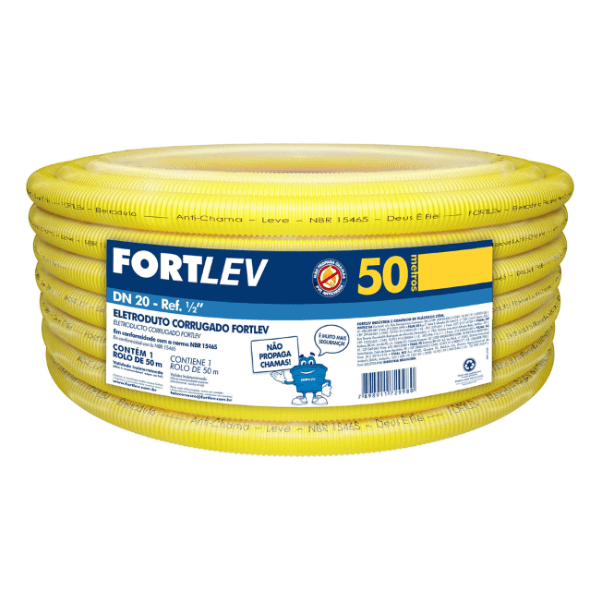 Eletroduto Conduíte Corrugado Flexível Amarelo 20mmX50m – Fortlev