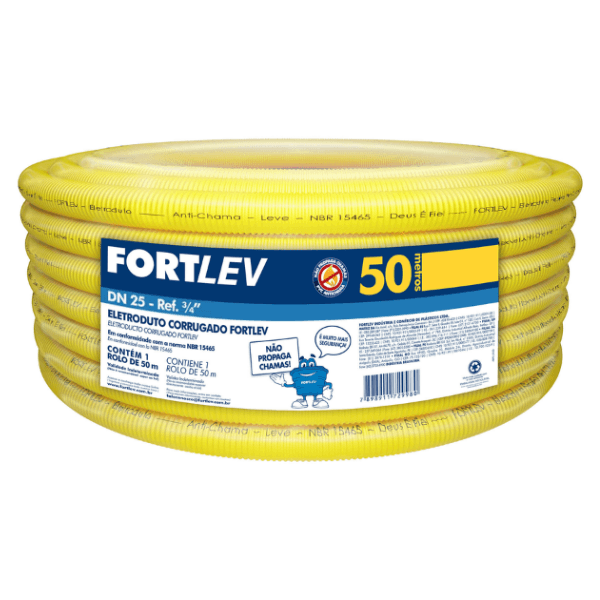Eletroduto Conduíte Corrugado Flexível Amarelo 25mmX50m – Fortlev