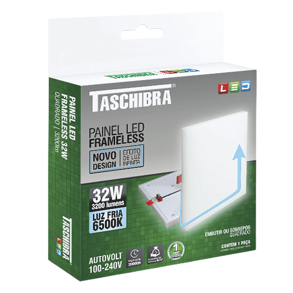 Painel Plafon Led Frameless 32W Quadrado Embutir ou Sobrepor 6500K – Taschibra