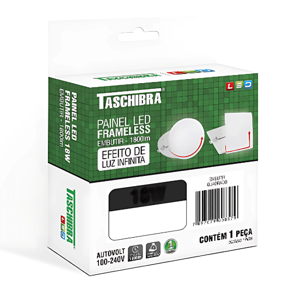 Painel Plafon Led Frameless Embutir 18W Quadrado 6500K – Taschibra