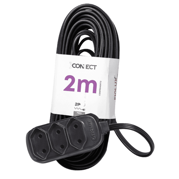 Extensão Connect 10A 3 Tomadas 2P 2M Preto Bipolar – Fiolux