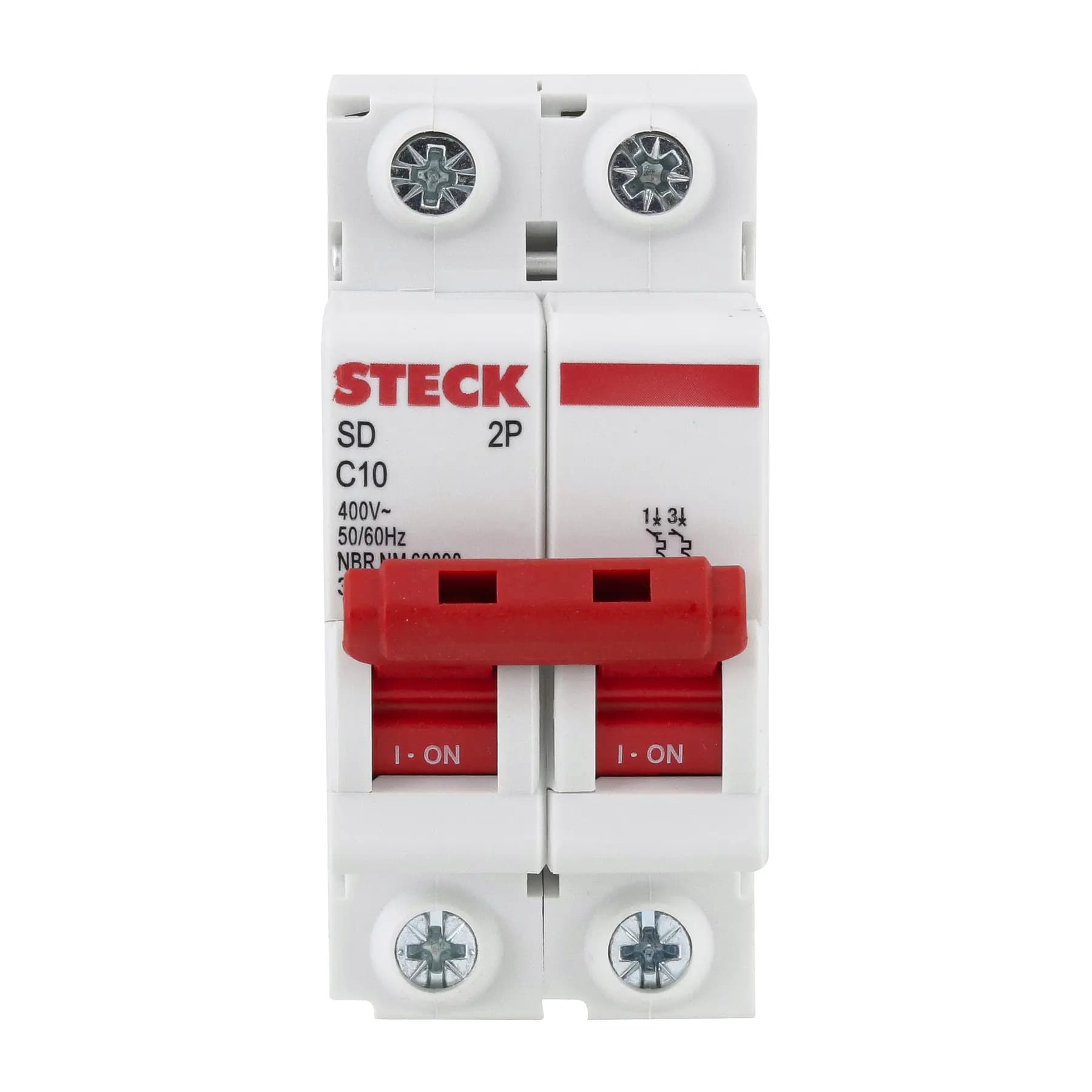 Disjuntor DIN Bipolar Curva C 10A Steck SDD62C10