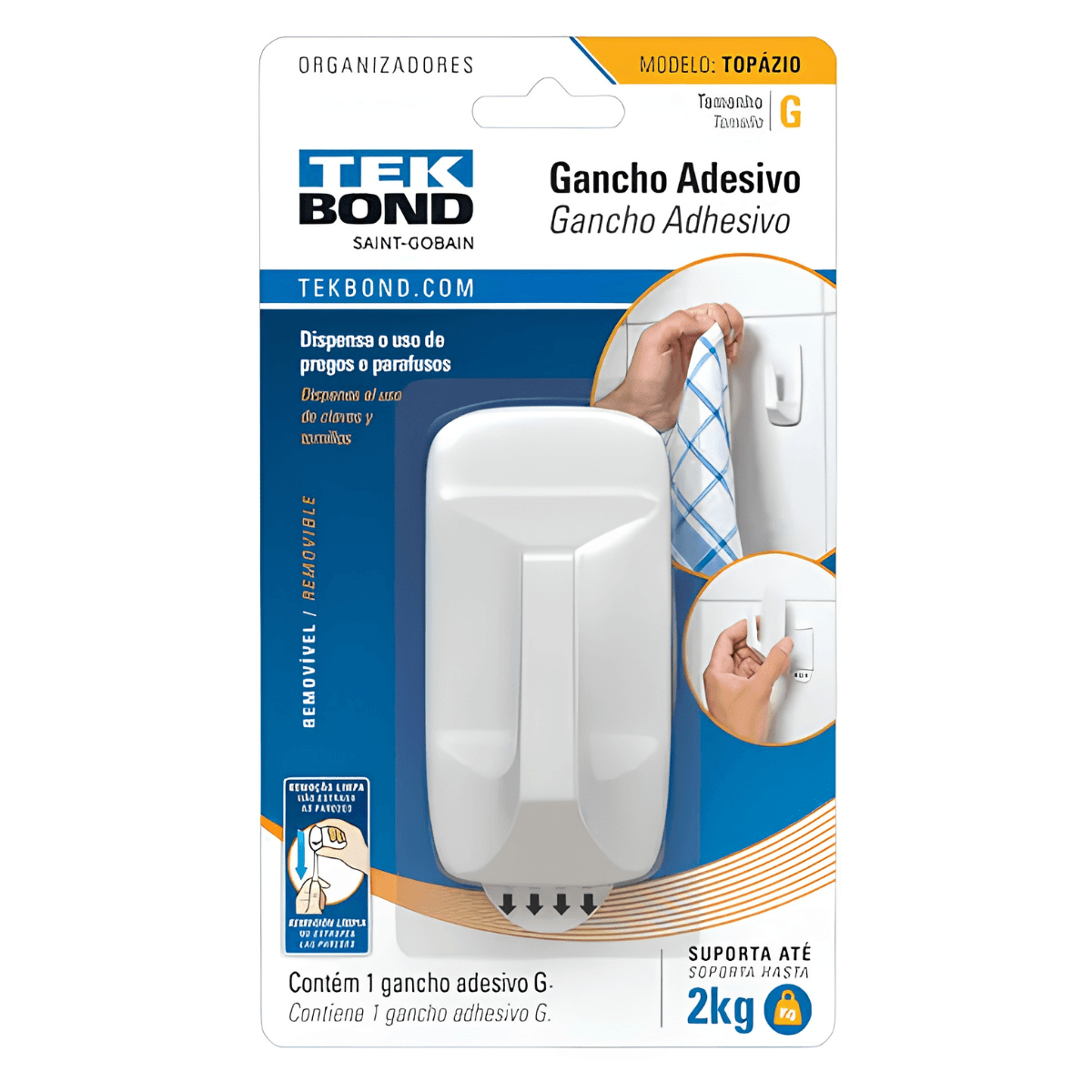 Gancho Adesivo Topázio de Plástico Branco G Tekbond