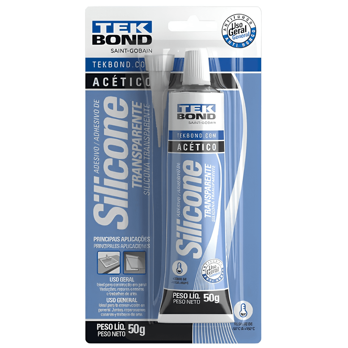 Adesivo de Silicone acético 50g Trasparente Blister Tekbond