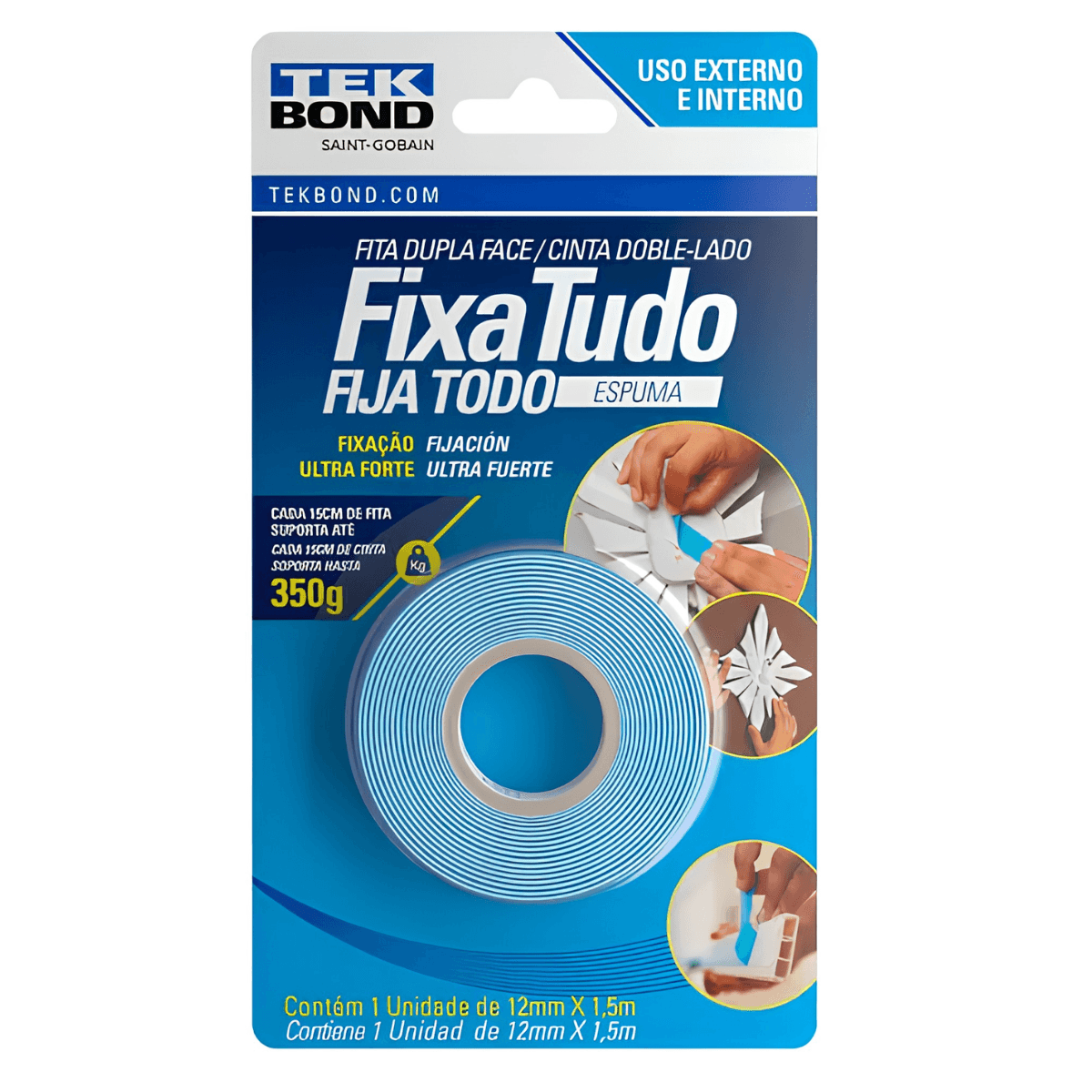 Fita Espuma Dupla Face 12mm x 1,5m Blister Tekbond