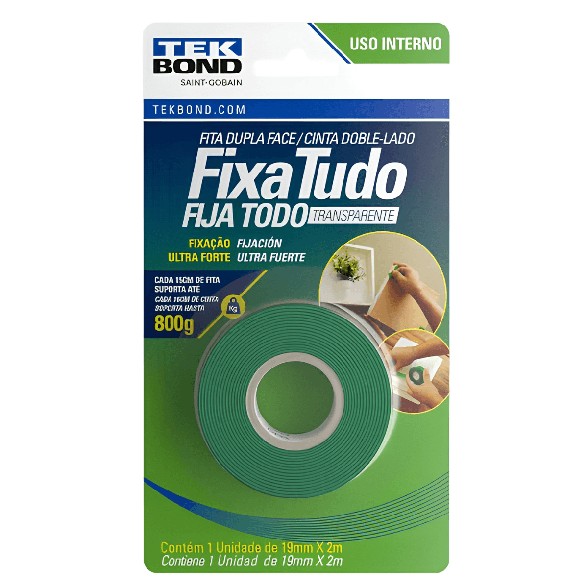 Fita Dupla Face Acrílica Interno 19mm X 2m Blister