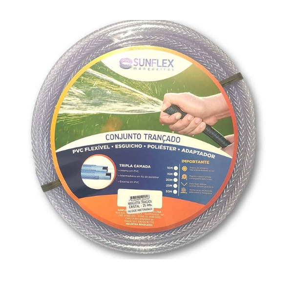 15206249127-mangueira-trancada-10m-sunflex.png Mangueira Trançada Cristal Com Bico 10M Sunflex - Imagem 1