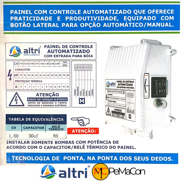 15218548501-15210069920-3.png Altri Painel Para Bomba de Poço Com Entrada Para Boia 3 fios 1.00cv Mono 220v 30uf 8A - Imagem 2