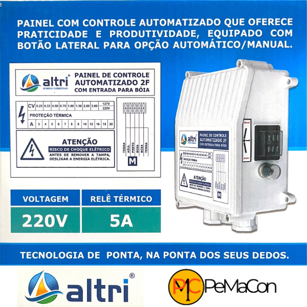 15221364364-3-1.png Altri Painel Para Bomba de Poço Com Entrada Para Boia 2 fios 0.50cv Mono 220v 5A - Imagem 2