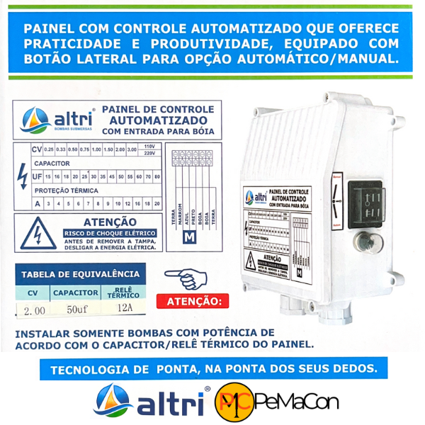 15223158179-15221466476-15221466067-3.png Altri Painel Box Para Bomba de Poço Com Entrada Para Boia 3 fios 2.00cv Mono 220v 50uf 12A - Imagem 3