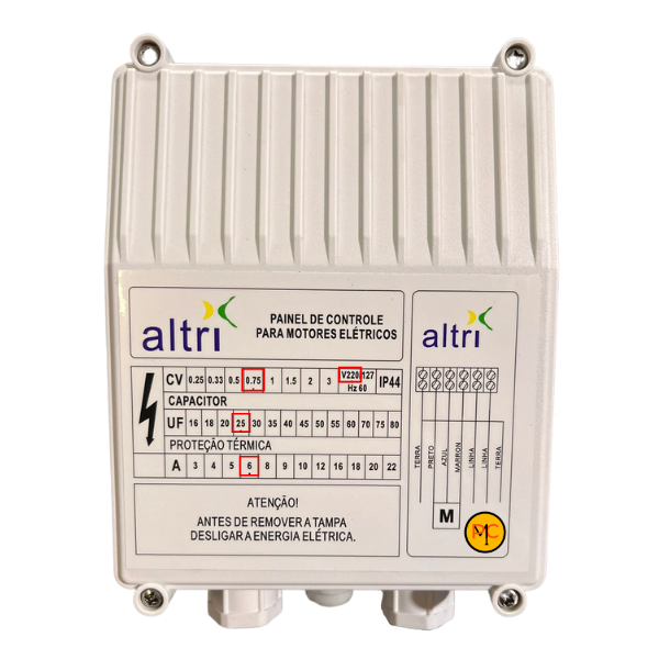 15228865064-15207596392-1.png Altri Painel Para Bomba de Poço Com Entrada Para Boia 3 fios 0.75cv Mono 220v 25uf 6A - Imagem 1