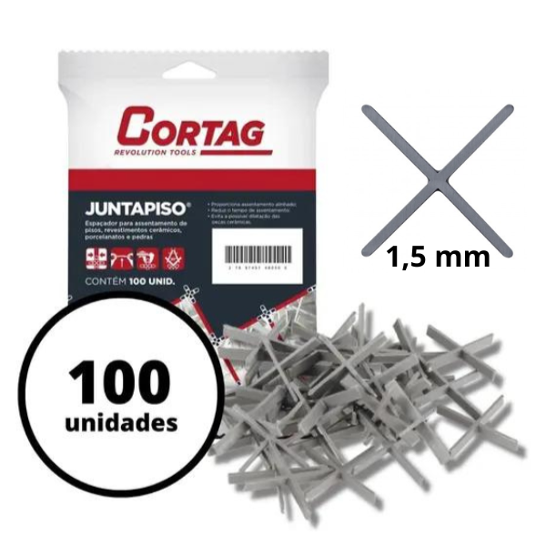 15253076245-juntapiso-cruzeta-cortag-jundiai-itupeva-1-5mm.png Espaçador Juntapiso Cruzeta 1,5mm Com 100 Unidades Cortag - Imagem 2