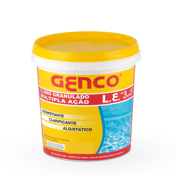 15298586550-cloro-multipla-acao-l-e-3-em-1-granulado-10kg-genco-campinas.png Cloro Para Piscina Múltipla Ação L.E. 3 em 1 Granulado 10kg - Genco - Imagem 1